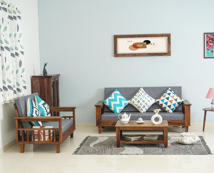 Cuttack Sheesham Wood 5 Seater Sofa With Coffee Table-3+2+Table - Furniselan - Teak-Finish