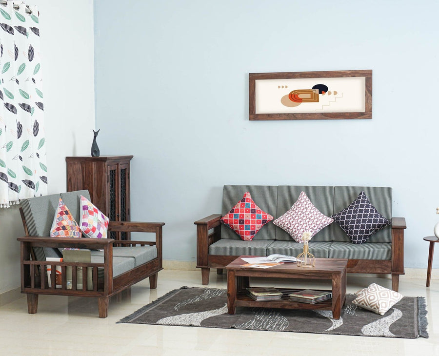 Cuttack Sheesham Wood 5 Seater Sofa With Coffee Table-3+2+Table - Furniselan - Grey-Finish