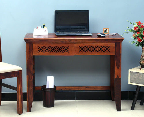 Dakar Solid Wood Study Table with Two Drawer - Study Table - Furniselan - Maple-Finish