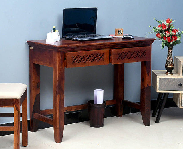 Dakar Solid Wood Study Table with Two Drawer - Study Table - Furniselan - Maple-Finish