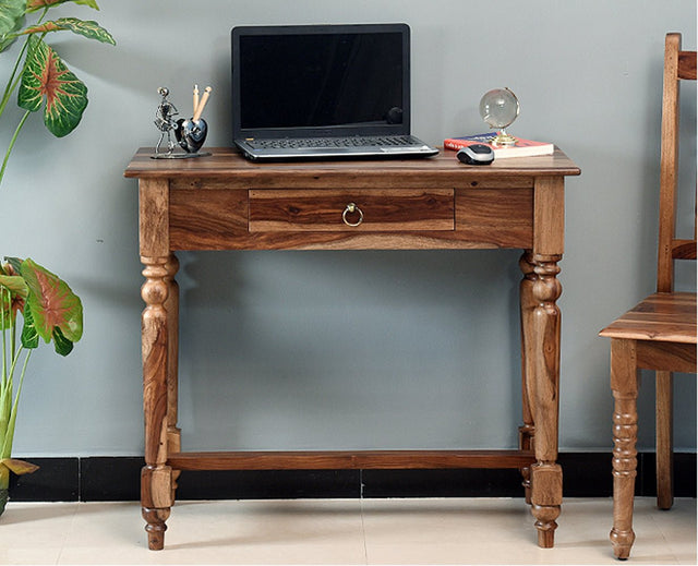 Davao Solid Wood Study Table with One Drawer - Study Table - Furniselan - Rustic-Teak-Finish