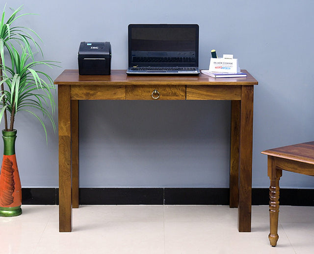Dehradun Solid Wood Study Table with One Drawer - Study Table - Furniselan - Teak-Finish