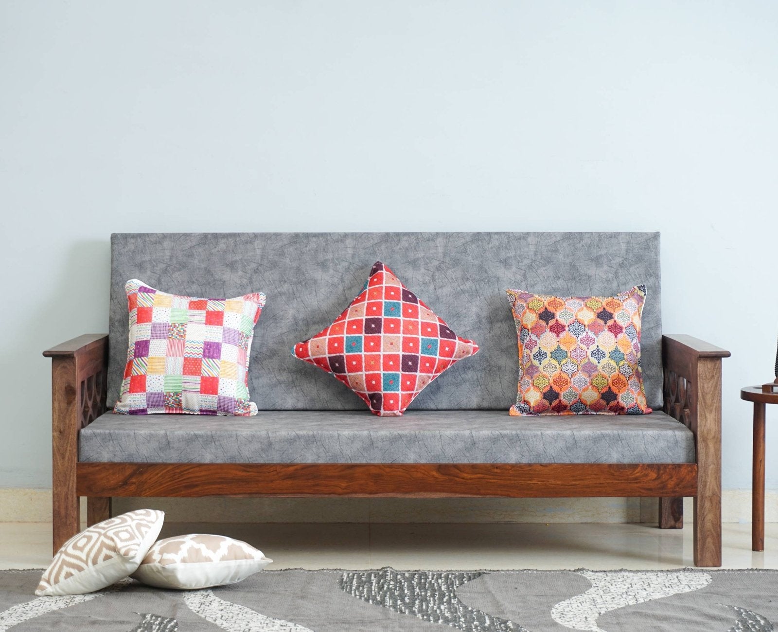 Delhi Sheesham Wood 3 Seater Sofa - Three Seater Sofa - Furniselan - Grey-Finish
