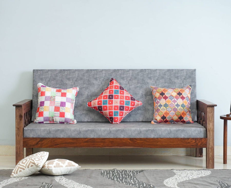 Delhi Sheesham Wood 3 Seater Sofa - Three Seater Sofa - Furniselan - Grey-Finish