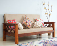 Delhi Sheesham Wood 3 Seater Sofa - Three Seater Sofa - Furniselan - Maple-Finish