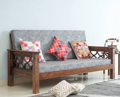 Delhi Sheesham Wood 3 Seater Sofa - Three Seater Sofa - Furniselan - Grey-Finish