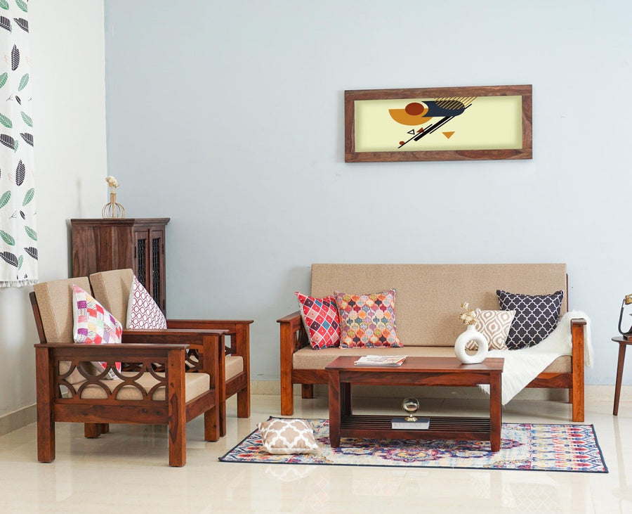 Delhi Sheesham Wood 5 Seater Sofa With Coffee Table-3+1+1+Table - sofa - Furniselan  - Maple-Finish