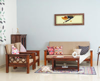 Delhi Sheesham Wood 5 Seater Sofa With Coffee Table-3+1+1+Table - sofa - Furniselan  - Maple-Finish
