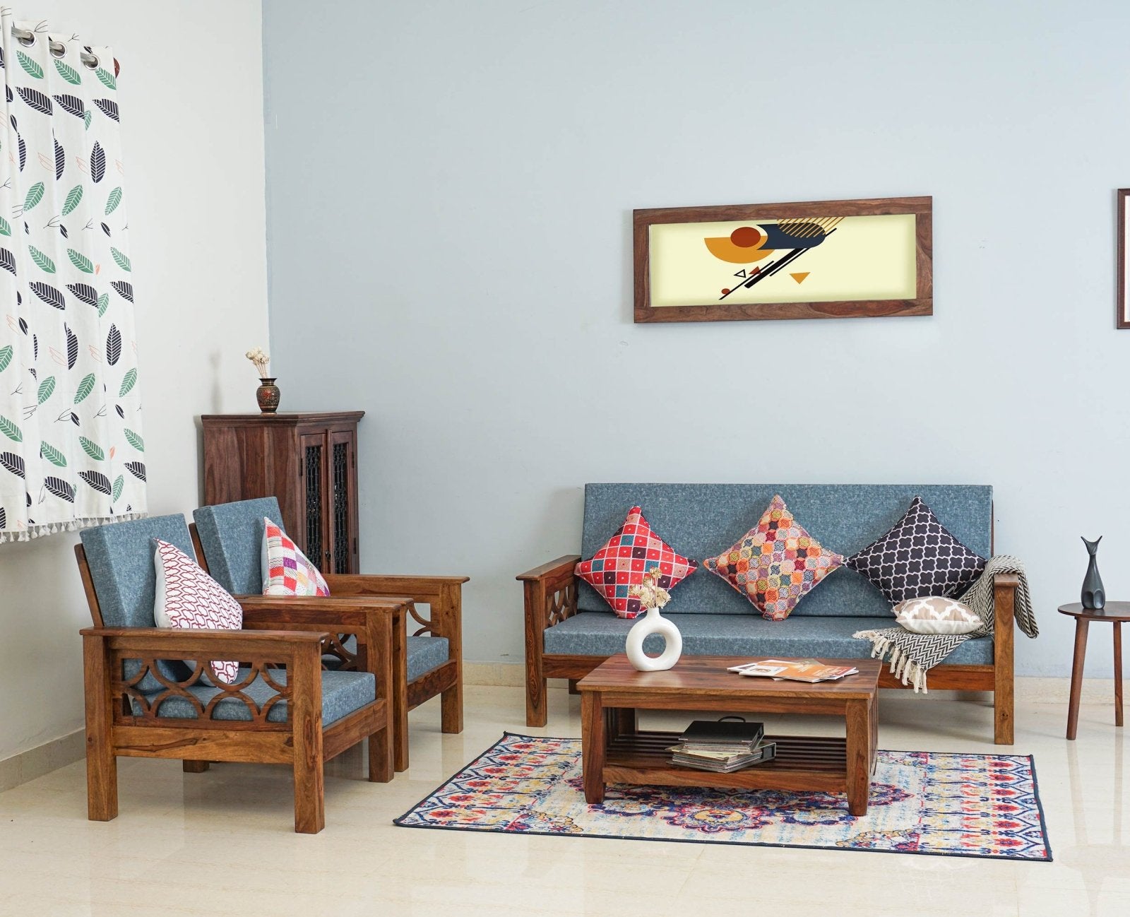 Delhi Sheesham Wood 5 Seater Sofa With Coffee Table-3+1+1+Table - sofa - Furniselan - Teak-Finish