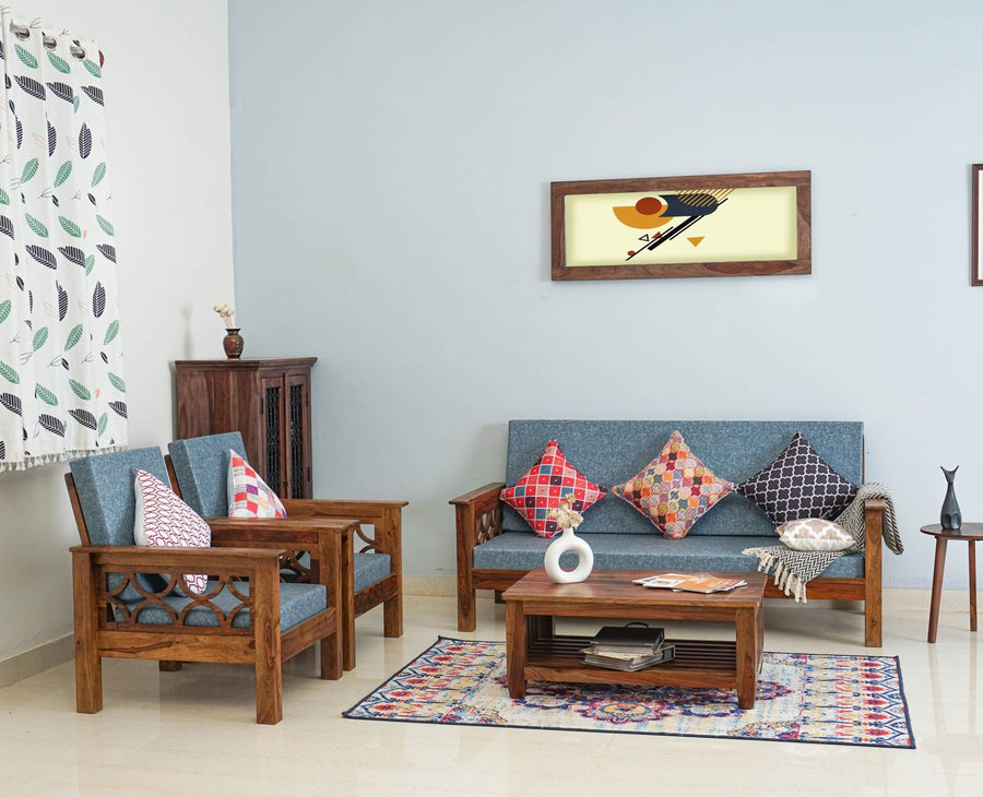 Delhi Sheesham Wood 5 Seater Sofa With Coffee Table-3+1+1+Table - sofa - Furniselan - Teak-Finish