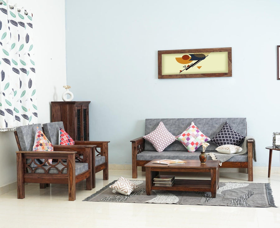 Delhi Sheesham Wood 5 Seater Sofa With Coffee Table-3+1+1+Table - sofa - Furniselan - Grey-Finish