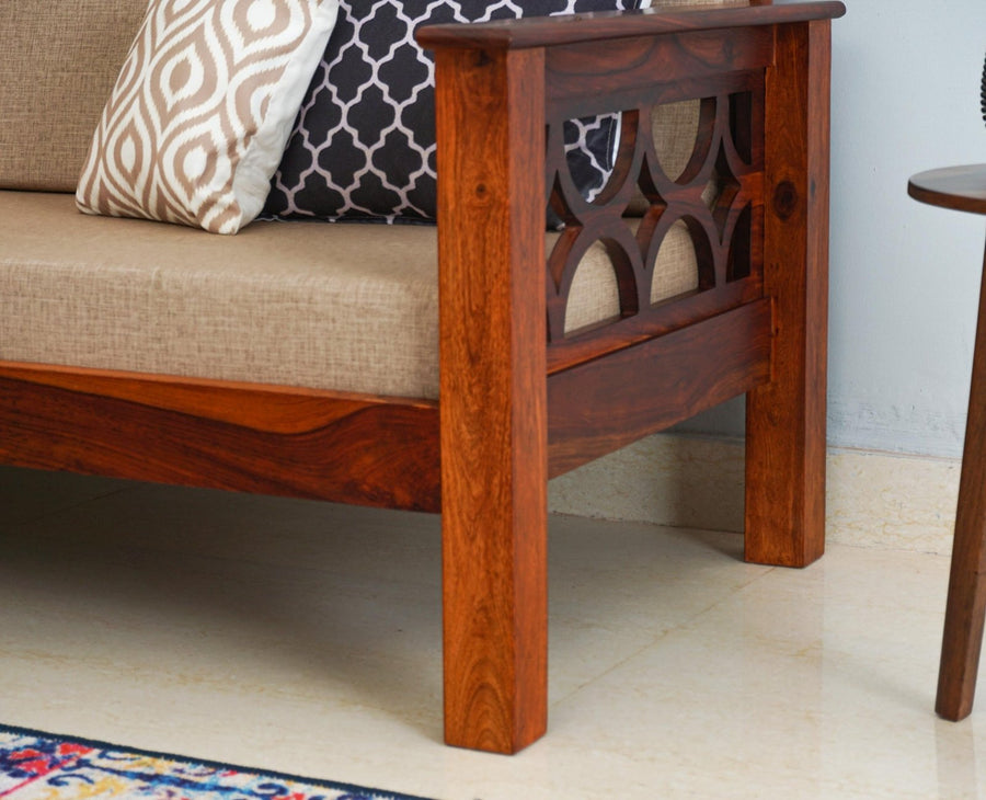 Delhi Sheesham Wood 5 Seater Sofa With Coffee Table-3+1+1+Table - sofa - Furniselan  - Maple-Finish