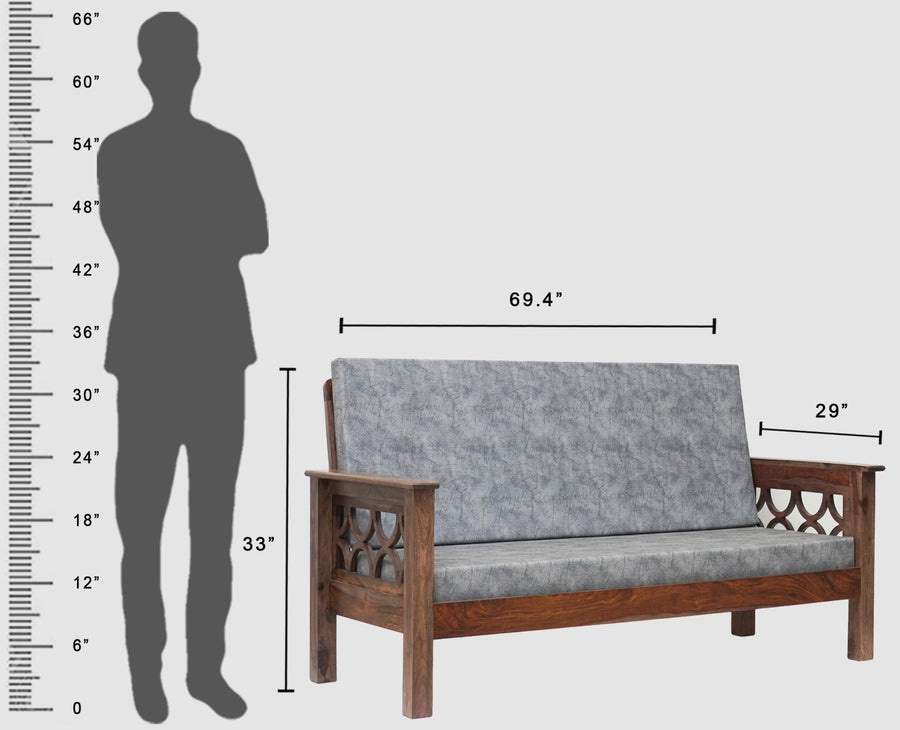 Delhi Sheesham Wood 5 Seater Sofa With Coffee Table-3+2+Table - sofa - Furniselan - Grey-Finish