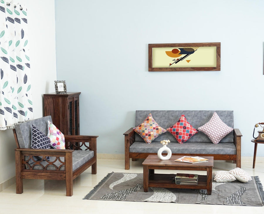 Delhi Sheesham Wood 5 Seater Sofa With Coffee Table-3+2+Table - sofa - Furniselan - Grey-Finish
