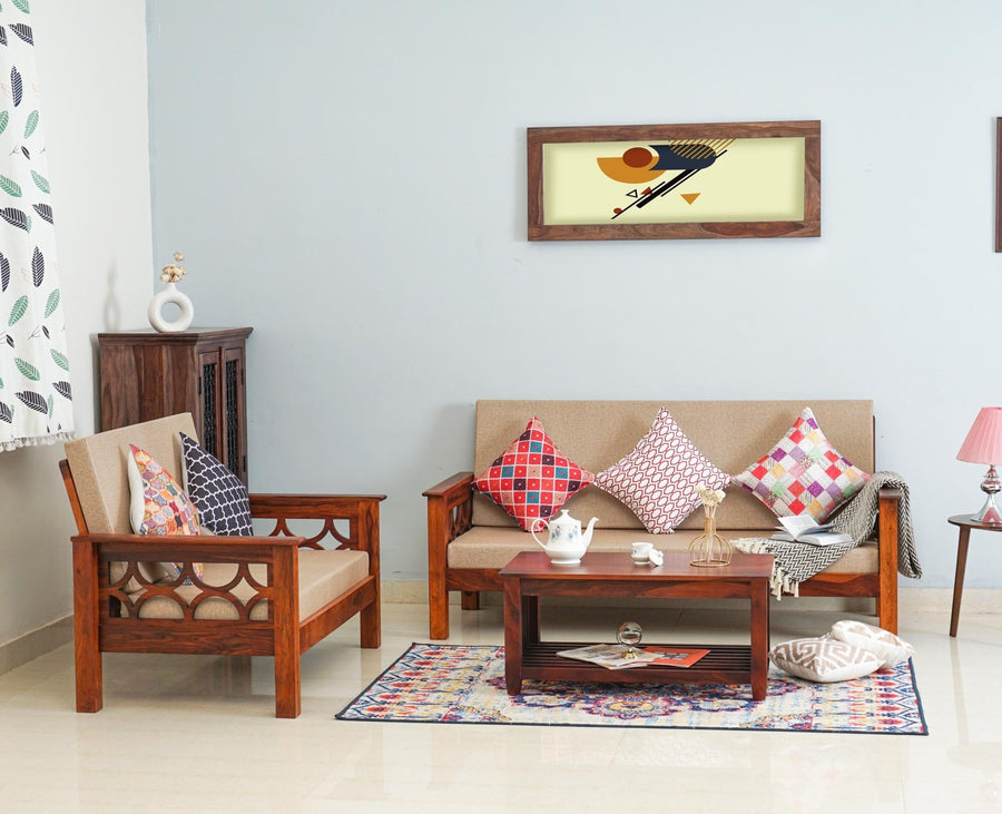 Delhi Sheesham Wood 5 Seater Sofa With Coffee Table-3+2+Table - sofa - Furniselan -  Maple-Finish