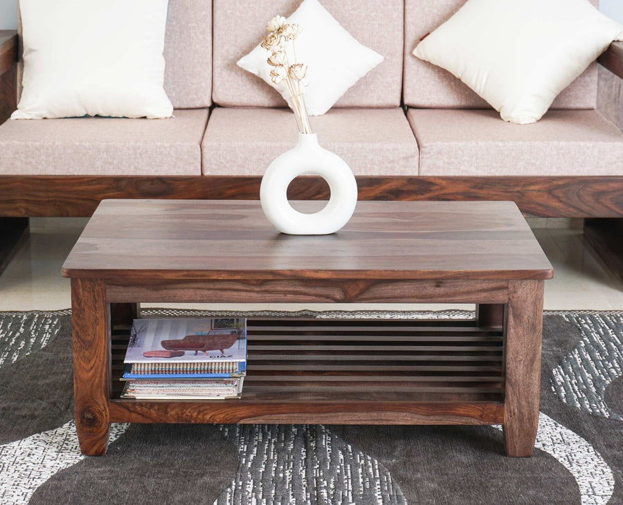 Delhi Sheesham Wood 5 Seater Sofa With Coffee Table-3+2+Table - sofa - Furniselan - Grey-Finish