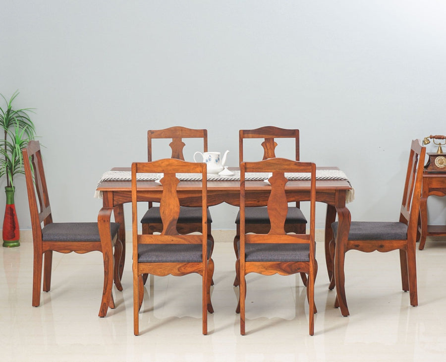 Denmark 6 Seater Dining Set With 6 Chairs - Furniselan  - Maple-Finish