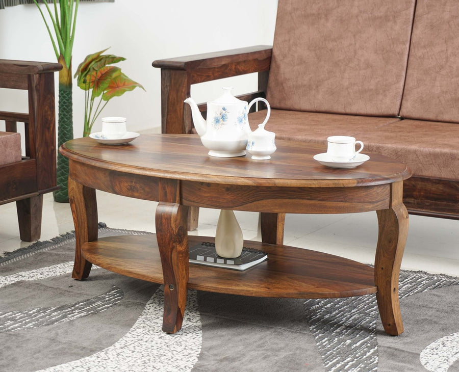 Denmark Sheesham Wood Oval Coffee Table Furniselan - Teak-Finish
