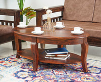 Denmark Sheesham Wood Oval Coffee Table Furniselan - Maple-Finish