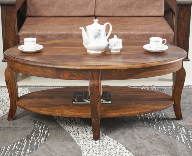 Denmark Sheesham Wood Oval Coffee Table Furniselan - Teak-Finish