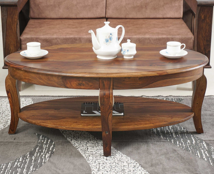 Denmark Sheesham Wood Oval Coffee Table Furniselan - Teak-Finish