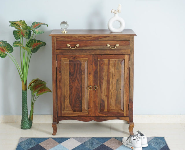 Denmark Sheesham Wood Shoe Rack Furniselan - Teak-Finish