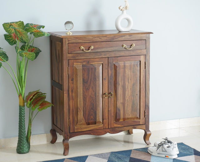 Denmark Sheesham Wood Shoe Rack Furniselan - Teak-Finish