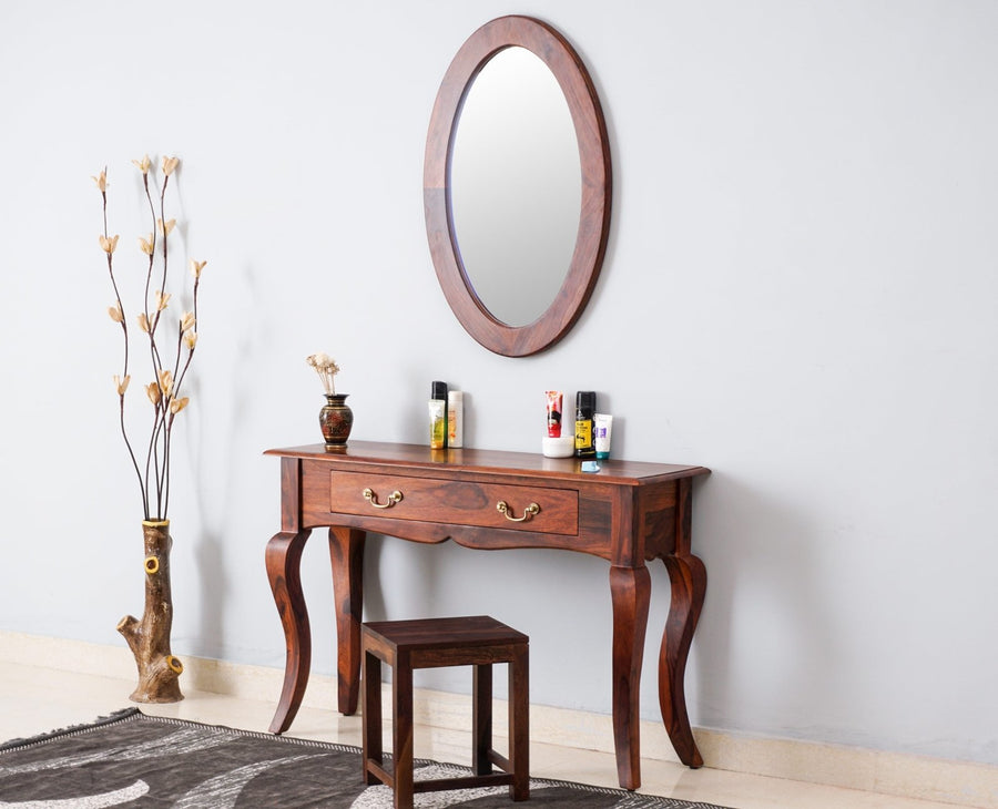 Denmark Solid Wood Dressing Table With Wall Hang Mirror - Furniselan-Maple-Finish