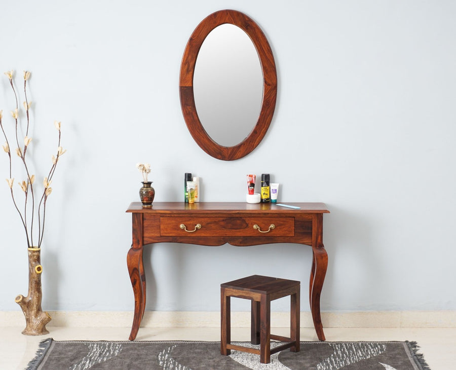 Denmark Solid Wood Dressing Table With Wall Hang Mirror - Furniselan-Maple-Finish