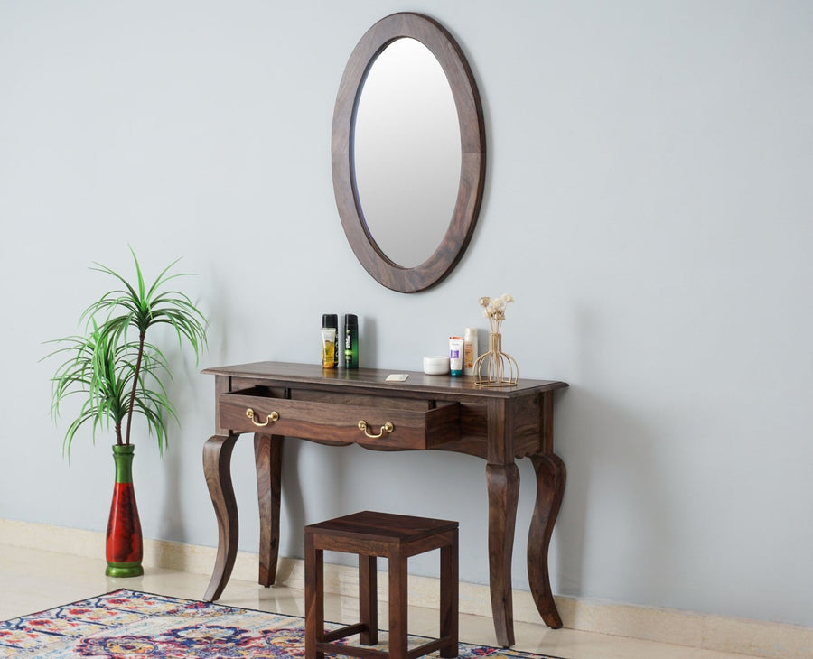 Denmark Solid Wood Dressing Table With Wall Hang Mirror - Furniselan-Grey-Finish