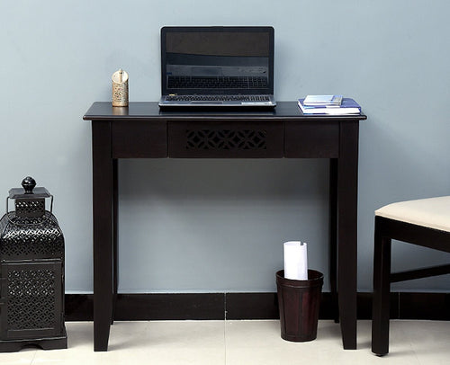 Denpasar Solid Wood Study Table with One Drawer - Study Table - Furniselan - Walnut-Finish