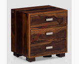 Denver Solid Wood Three Drawer Bedside Table Furniselan-Teak-Finish