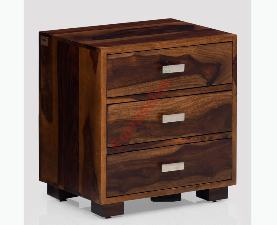Denver Solid Wood Three Drawer Bedside Table Furniselan-Teak-Finish