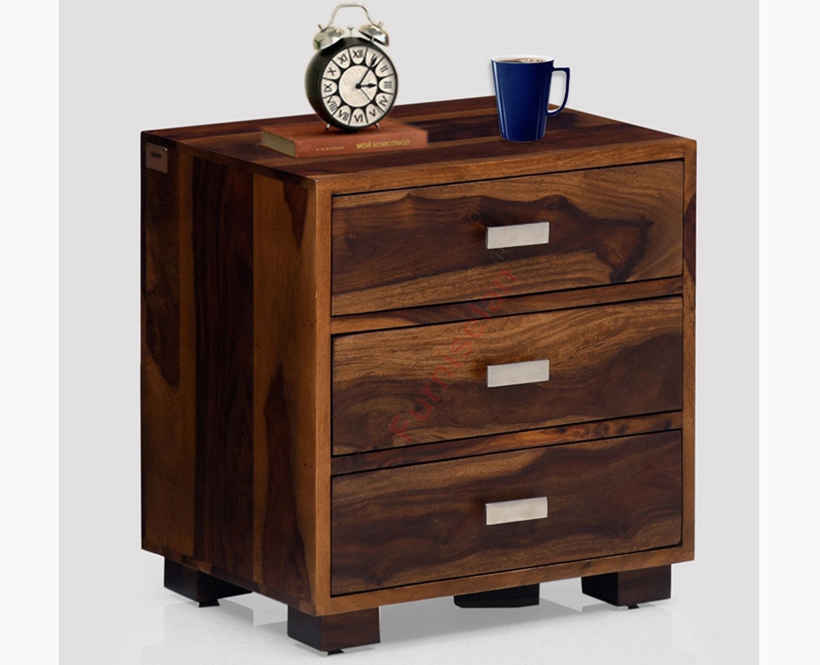 Denver Solid Wood Three Drawer Bedside Table Furniselan-Teak-Finish