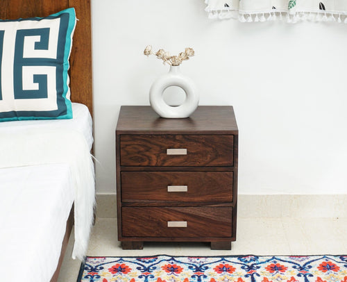 Denver Solid Wood Three Drawer Bedside Table Furniselan-Grey-Finish
