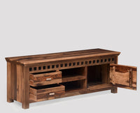 Dhaka Solid Wood Two Doors & Door Tv Cabinet-Rustic Teak Finish - Tv Cabinet - Furniselan-Rustic-Teak-Finish
