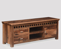 Dhaka Solid Wood Two Doors & Door Tv Cabinet-Rustic Teak Finish - Tv Cabinet - Furniselan-Rustic-Teak-Finish