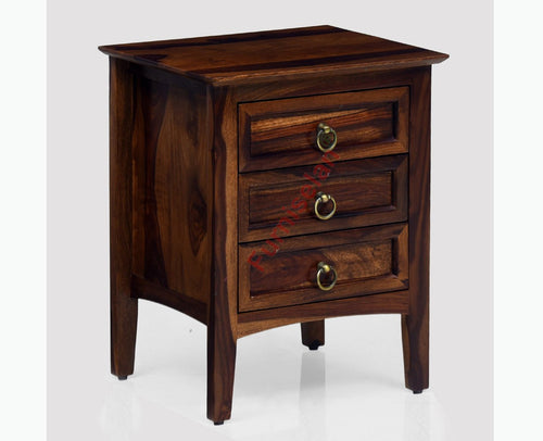 Donetsk Solid Wood Three Drawers Bedside Table - Bedside Table - Furniselan-Teak-Finish