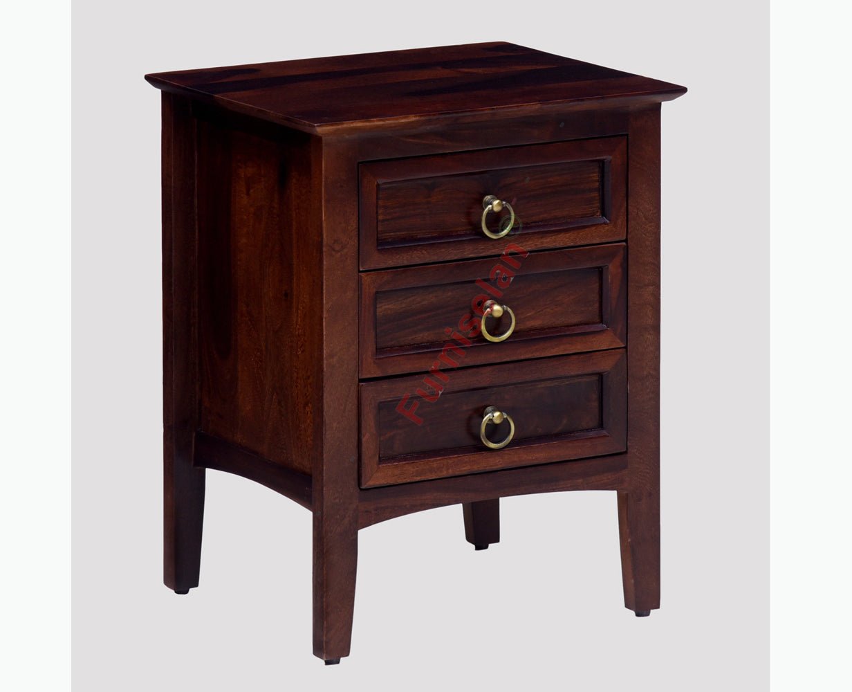 Donetsk Solid Wood Three Drawers Bedside Table - Bedside Table - Furniselan-Rosewood-Fine-Finish