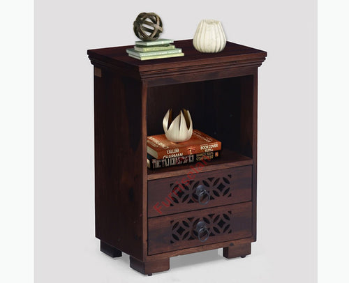 Douala Solid Wood Two Drawers Bedside Table - Bedside Table - Furniselan-Rosewood-Fine-Finish