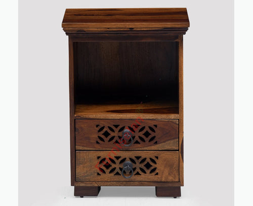 Douala Solid Wood Two Drawers Bedside Table - Bedside Table - Furniselan-Teak-Finish