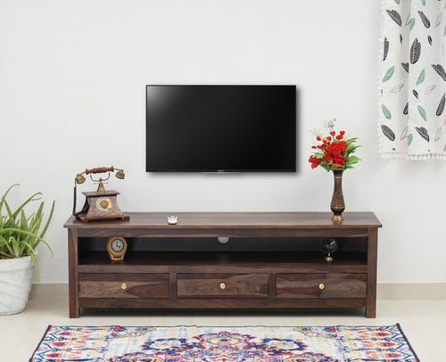 Fly Sheesham Wood Three Drawer TV Cabinet - Tv Cabinet - Furniselan - Grey-Finish
