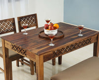 Frankfurt Sheesham Wood 4 Seater Dining Table Set with 2 Chair & 1 Bench for Dining Room - Dining Set - Furniselan - Rustic-Teak-Finish