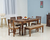 Frankfurt  Sheesham Wood 6 Seater Dining Table Set with 4 Chair & 1 Bench for Dining Room
