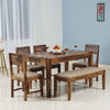 Frankfurt Sheesham Wood 6 Seater Dining Table Set with 4 Chair & 1 Bench for Dining Room - Dining Set - Furniselan - Rustic-Teak-Finish