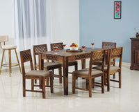 Frankfurt Sheesham Wood 6 Seater Dining Table Set with 6 Chair for Dining Room - Dining Set - Furniselan - Rustic-Teak-Finish