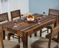 Frankfurt Sheesham Wood 6 Seater Dining Table Set with 6 Chair for Dining Room - Dining Set - Furniselan - Rustic-Teak-Finish