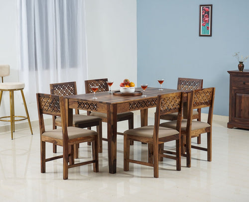 Frankfurt Sheesham Wood 6 Seater Dining Table Set with 6 Chair for Dining Room - Dining Set - Furniselan