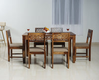 Frankfurt Sheesham Wood 6 Seater Dining Table Set with 6 Chair for Dining Room - Dining Set - Furniselan - Rustic-Teak-Finish