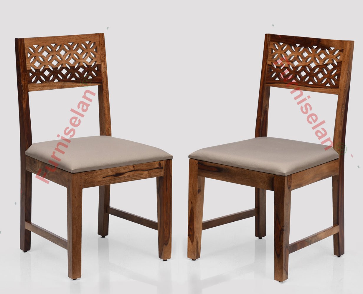Frankfurt Sheesham Wood Set with Cushion Dining Study Room Set of 2 - Wooden Chairs - Furniselan - Rustic-Teak-Finish